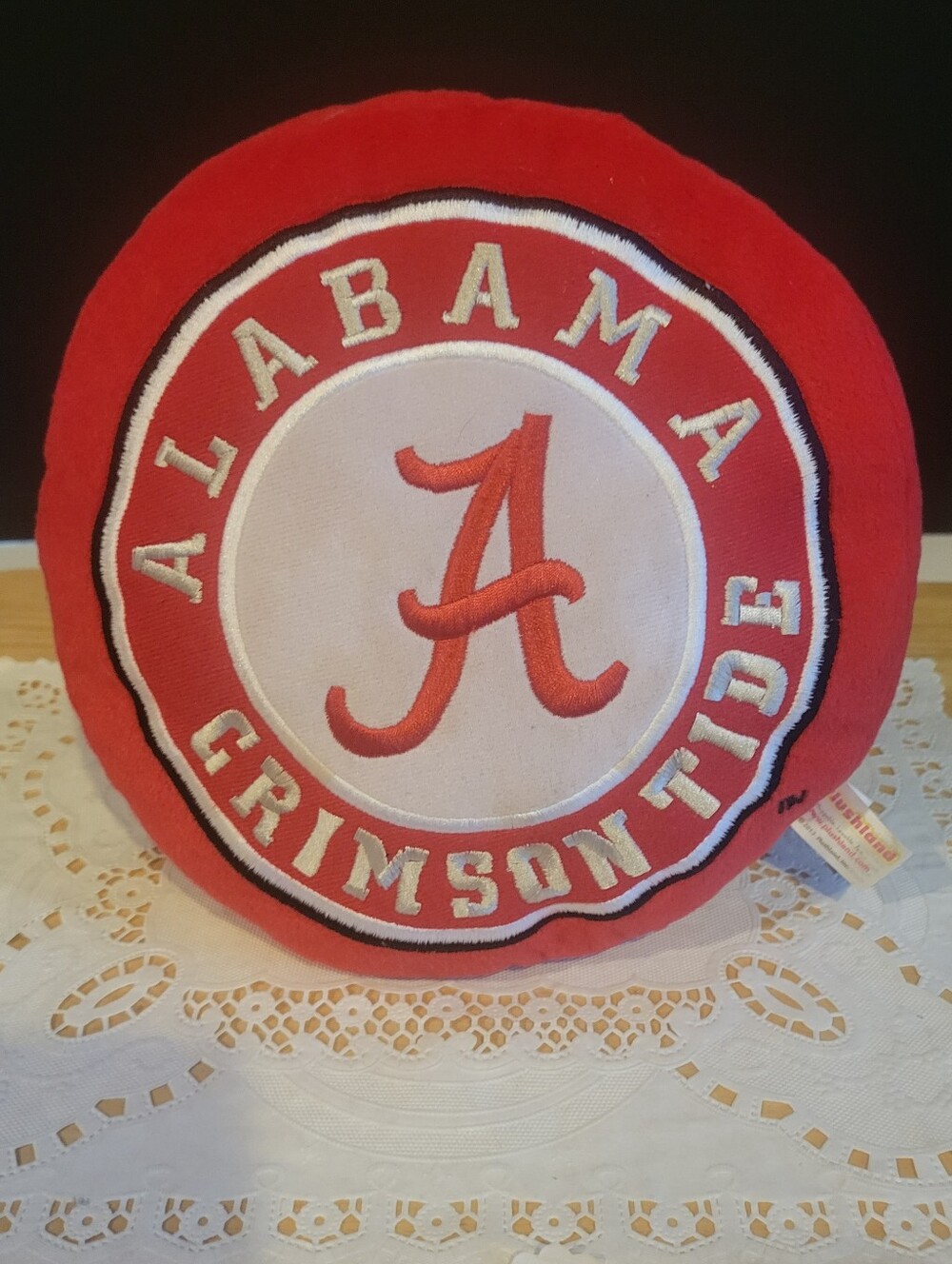 Vintage Alabama Crimson Tide Round Pillow Red White w/ Embroidered Patch 9"